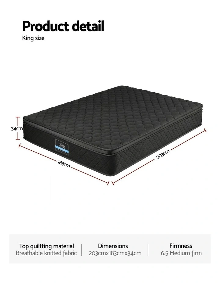 5-Zone Pocket Spring Egg-crate Memory Foam King Mattress 34cm in Black image 4