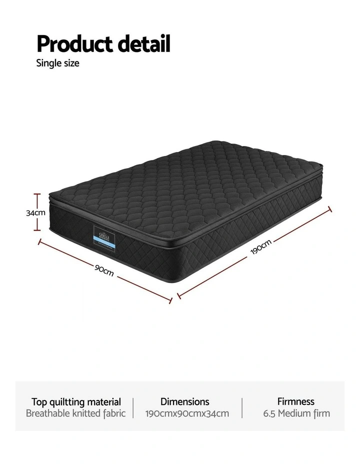 Spring Egg-Crate Memory Foam Mattress 5-Zone Pocket Single 34cm in Black image 4
