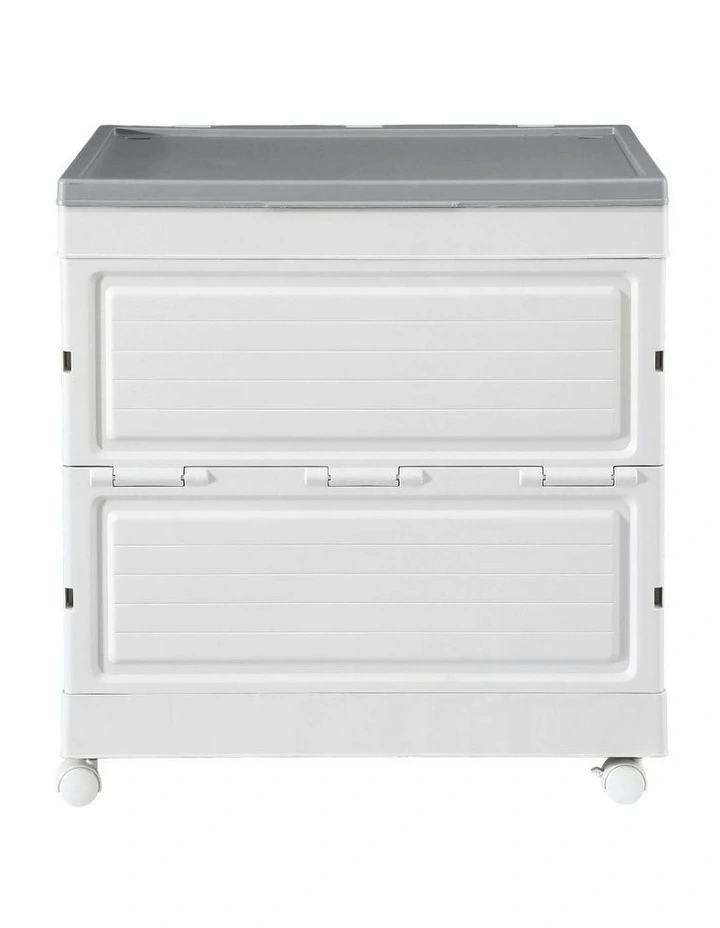 Stackable Cupboard Camping Organizer Wheels Outdoor Storage Box 159L in White image 2