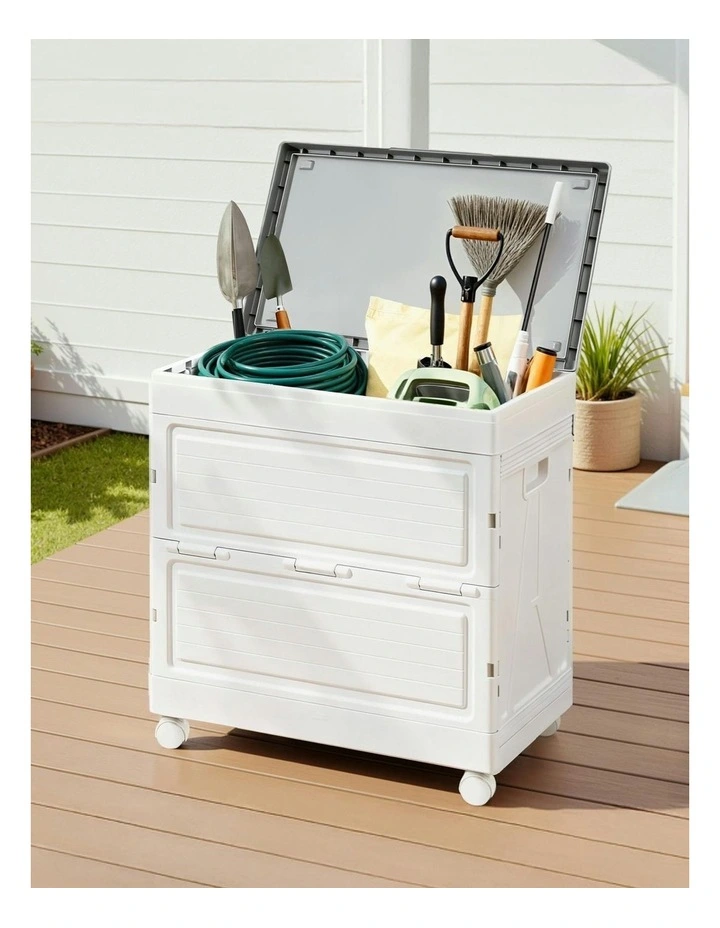 Stackable Cupboard Camping Organizer Wheels Outdoor Storage Box 159L in White image 3