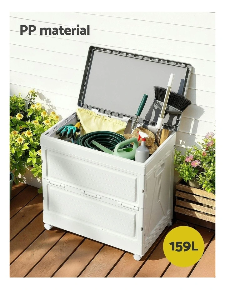 Stackable Cupboard Camping Organizer Wheels Outdoor Storage Box 159L in White image 5