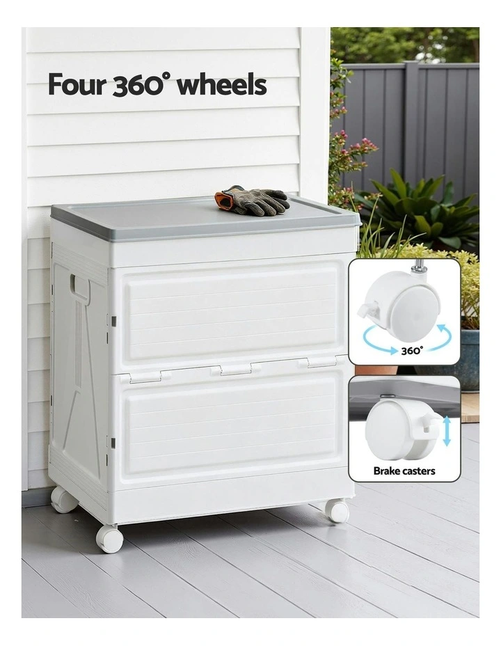 Stackable Cupboard Camping Organizer Wheels Outdoor Storage Box 159L in White image 7