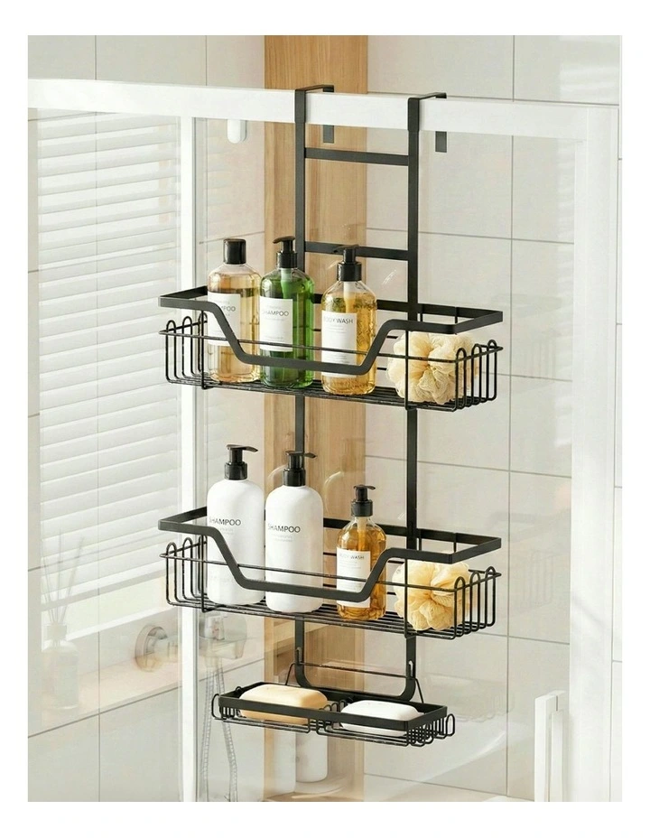 Over The Door Shower Caddy Hanging Bathroom Storage Organizer 3 Tier in Black image 3