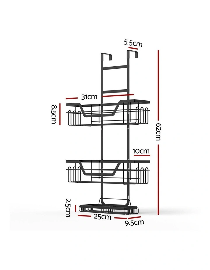 Over The Door Shower Caddy Hanging Bathroom Storage Organizer 3 Tier in Black image 4