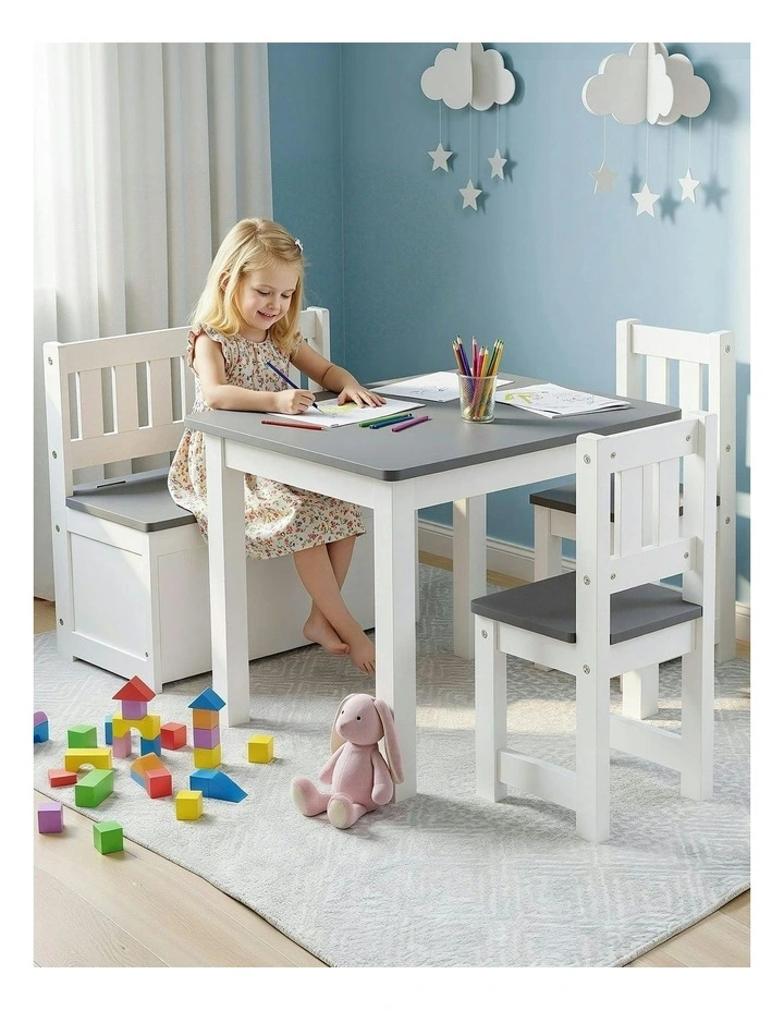 Activity Table with Storage Bench & Table and Chair Set in Grey image 5