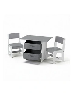 Table and 2 Chairs Set Activity Table wit 2 Storage Drawers in Grey