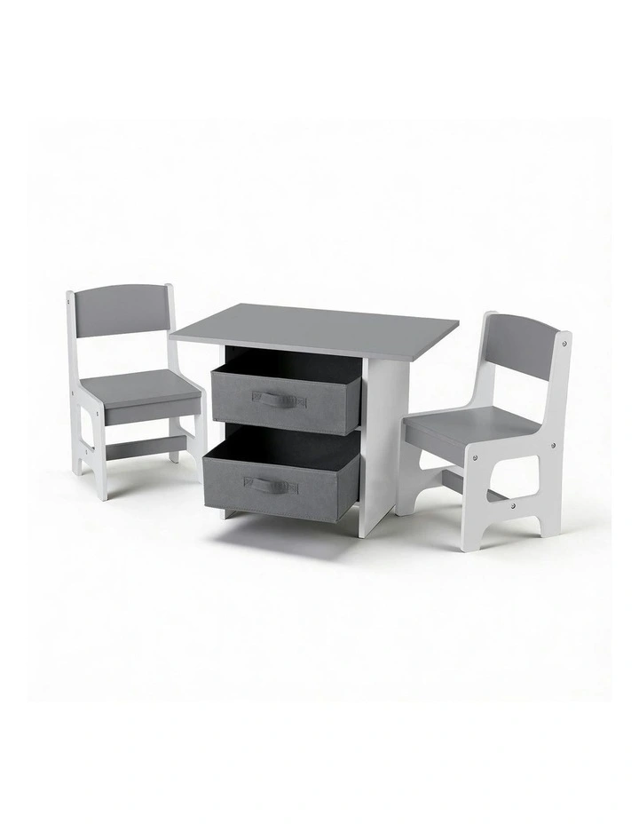 Table and 2 Chairs Set Activity Table wit 2 Storage Drawers in Grey image 1