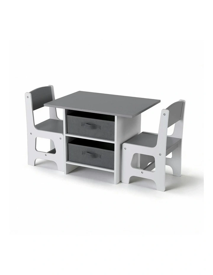 Table and 2 Chairs Set Activity Table wit 2 Storage Drawers in Grey image 2