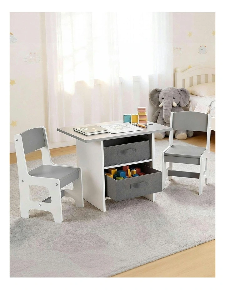 Table and 2 Chairs Set Activity Table wit 2 Storage Drawers in Grey image 3