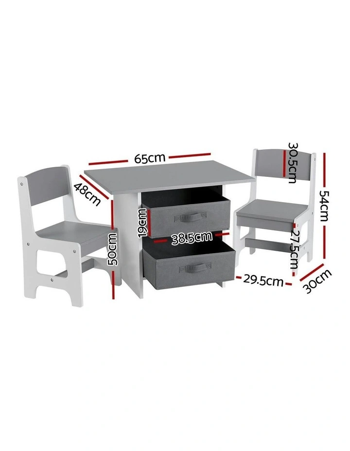 Table and 2 Chairs Set Activity Table wit 2 Storage Drawers in Grey image 4