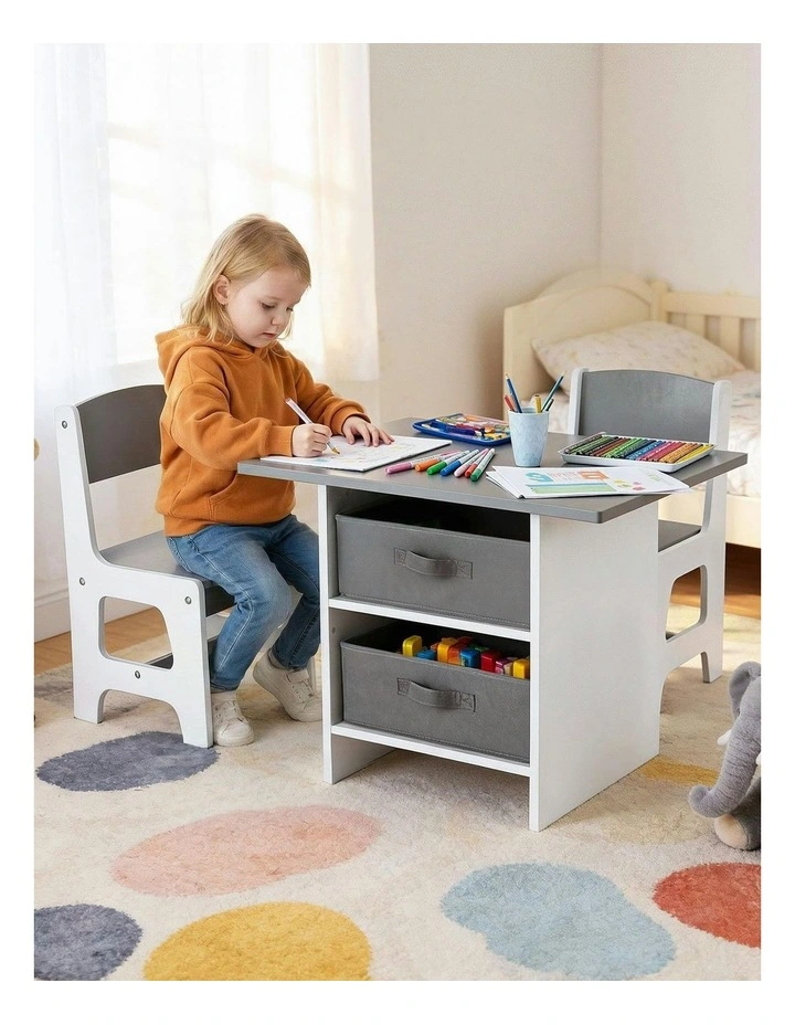 Table and 2 Chairs Set Activity Table wit 2 Storage Drawers in Grey image 5
