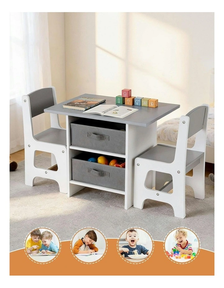 Table and 2 Chairs Set Activity Table wit 2 Storage Drawers in Grey image 6