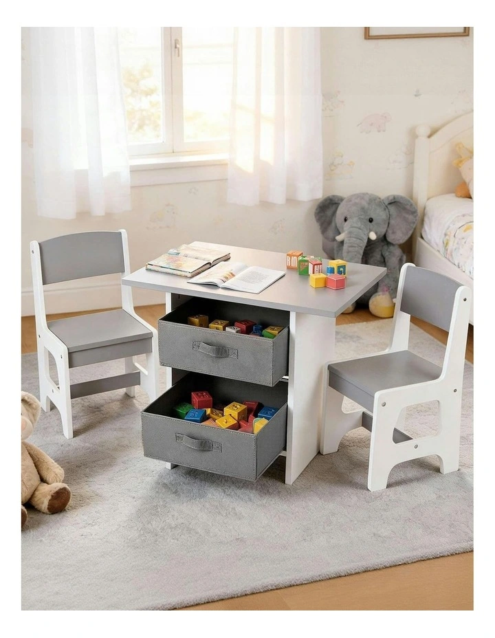 Table and 2 Chairs Set Activity Table wit 2 Storage Drawers in Grey image 7