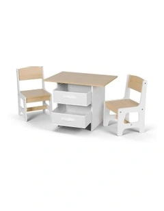 Table and 2 Chairs Set Activity Table with Storage Drawers 2 in Natural