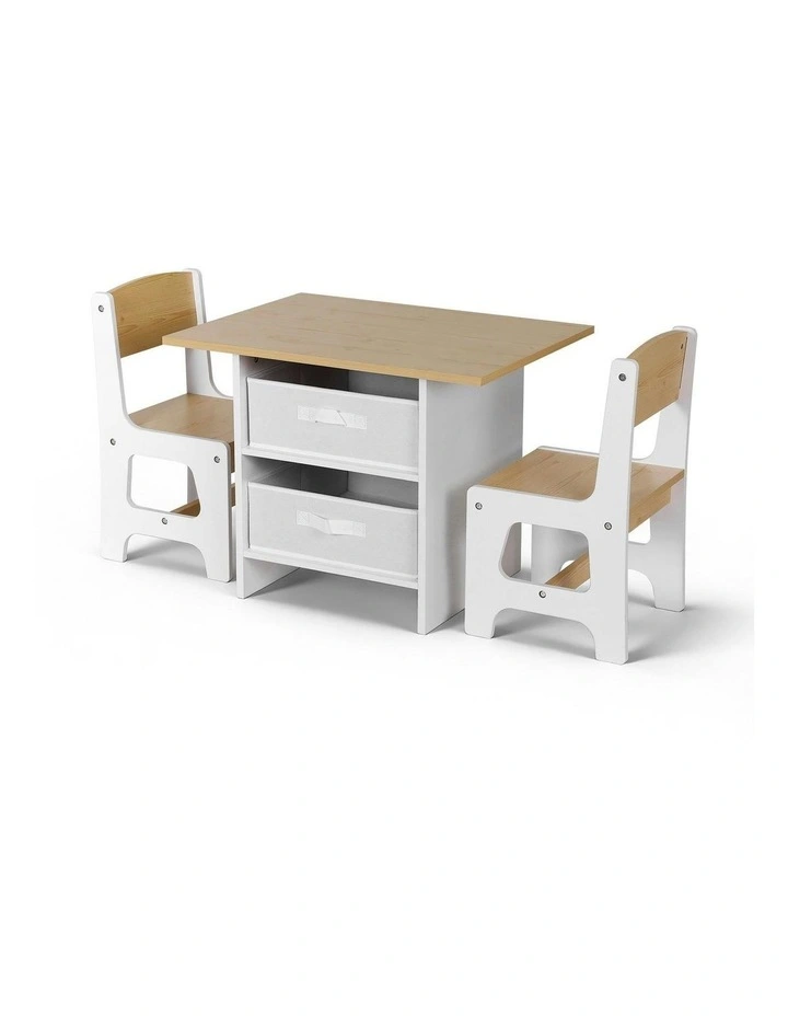 Table and 2 Chairs Set Activity Table with Storage Drawers 2 in Natural image 2
