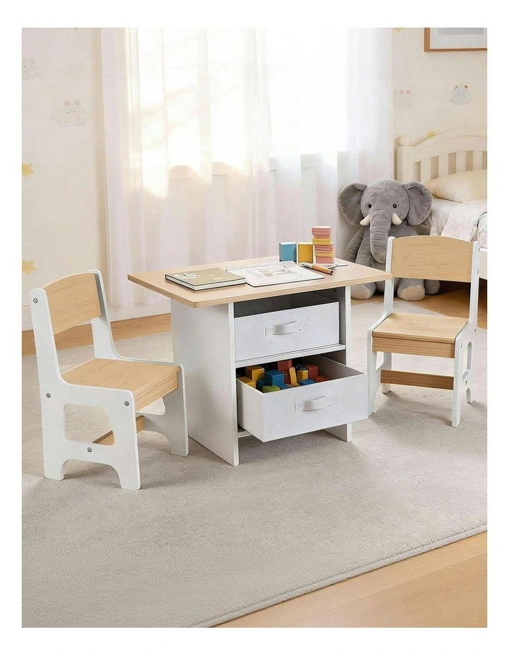 Table and 2 Chairs Set Activity Table with Storage Drawers 2 in Natural image 3