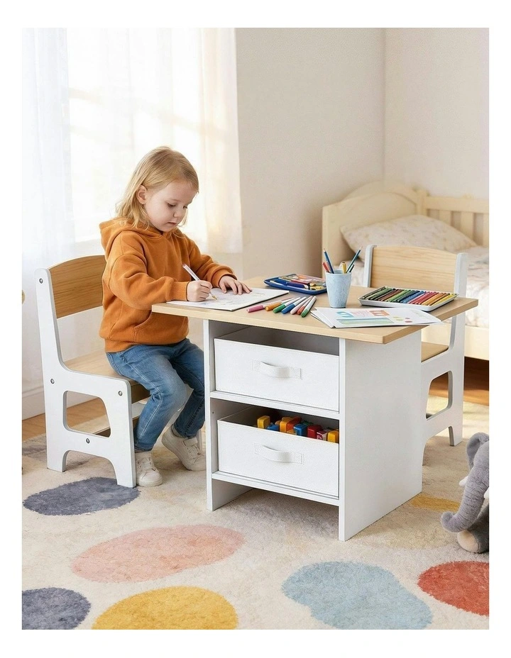Table and 2 Chairs Set Activity Table with Storage Drawers 2 in Natural image 5