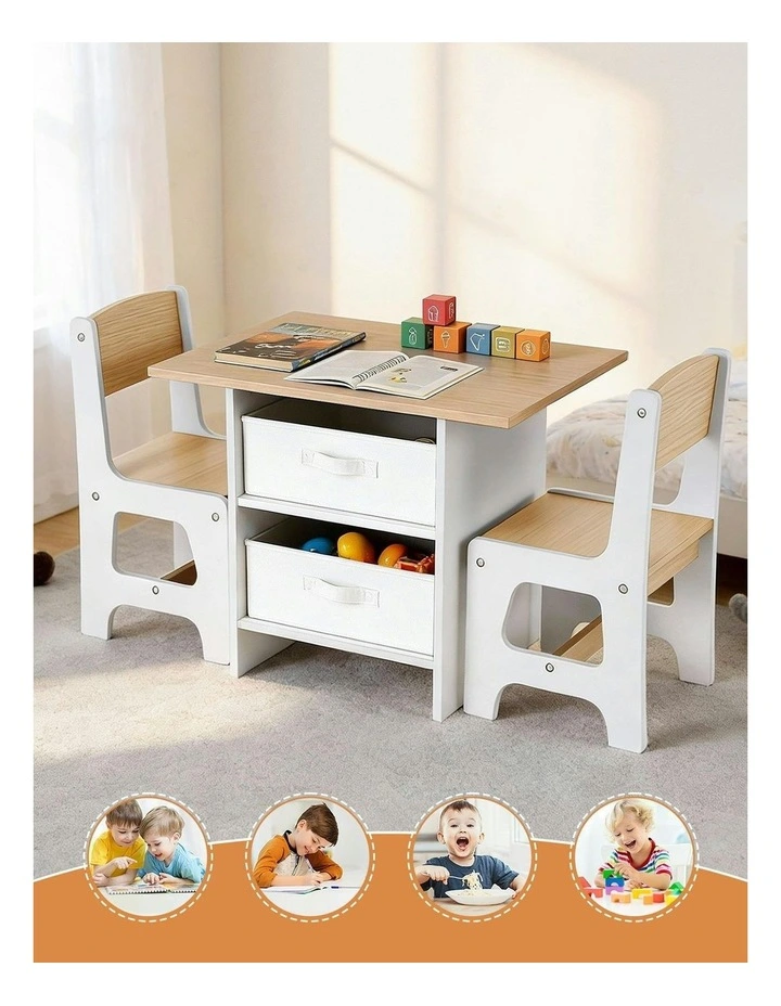 Table and 2 Chairs Set Activity Table with Storage Drawers 2 in Natural image 6