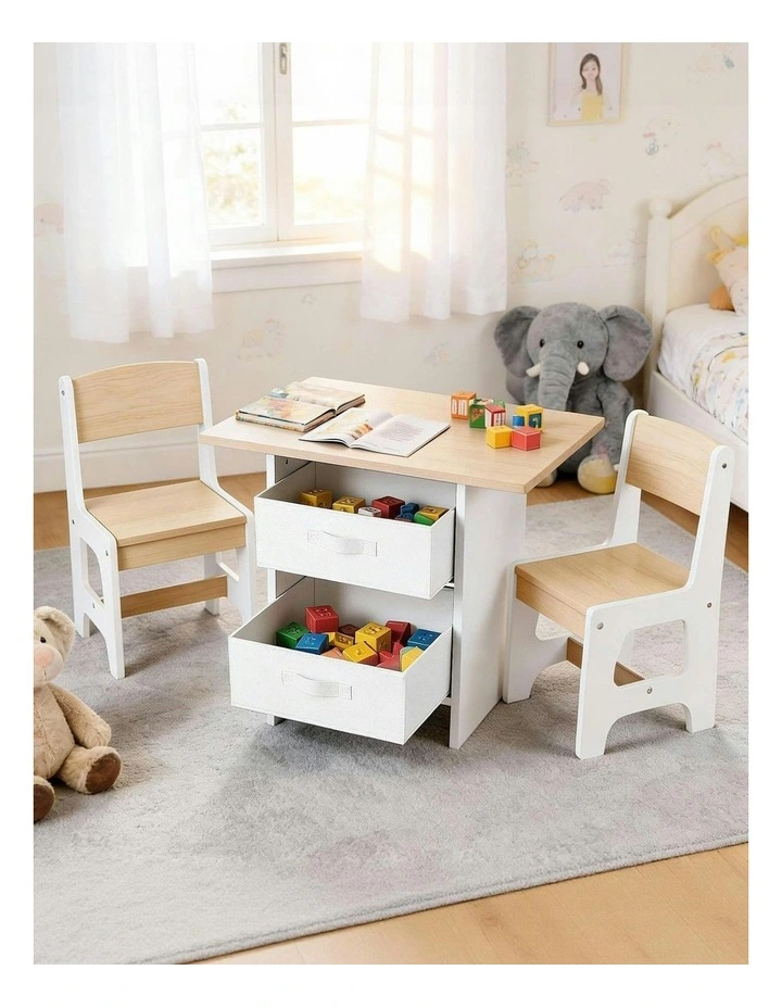 Table and 2 Chairs Set Activity Table with Storage Drawers 2 in Natural image 7
