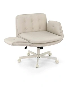 Wheels & Adjustable Armrests Criss Cross Legged Office Chair in Beige