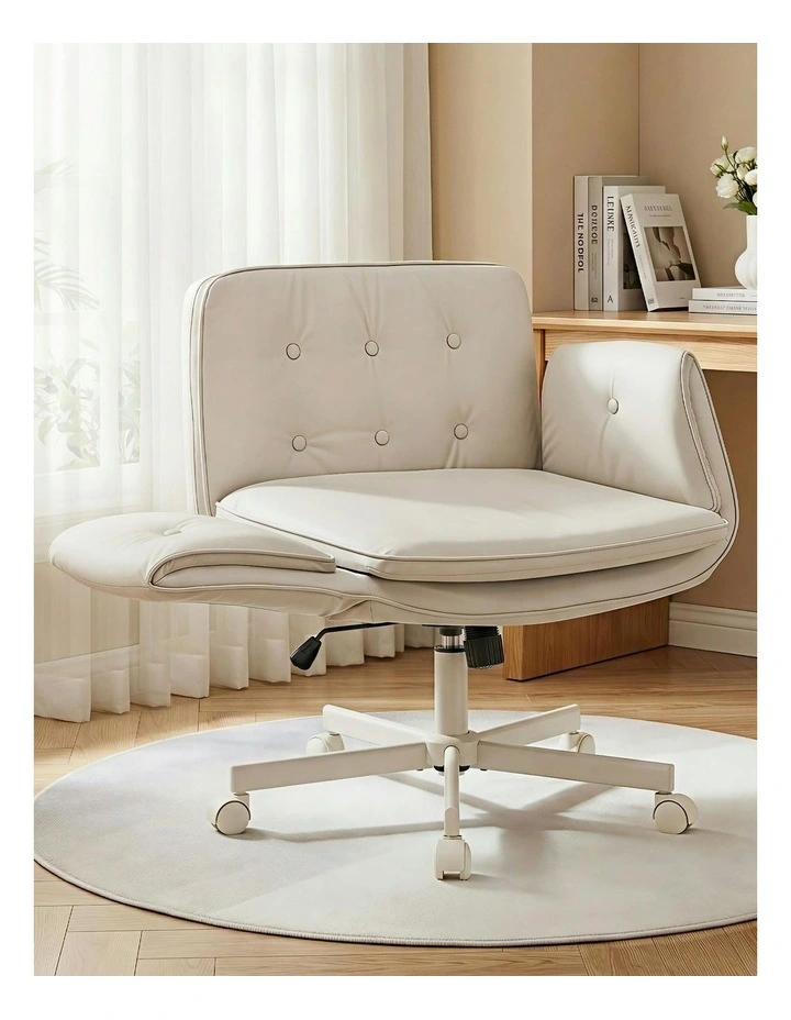 Wheels & Adjustable Armrests Criss Cross Legged Office Chair in Beige image 3
