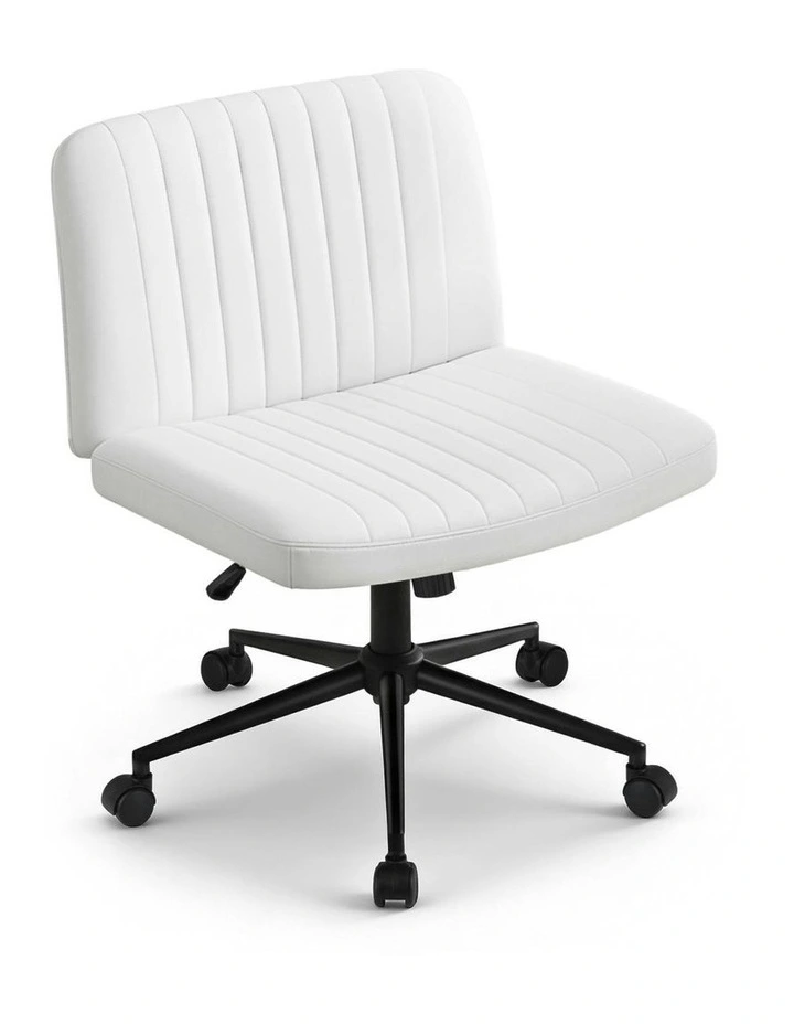 Armless Swivel Vanity Criss Cross Legged Office Chair in White image 1