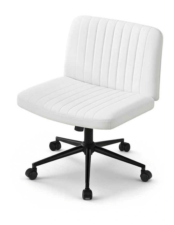 Armless Swivel Vanity Criss Cross Legged Office Chair in White image 2
