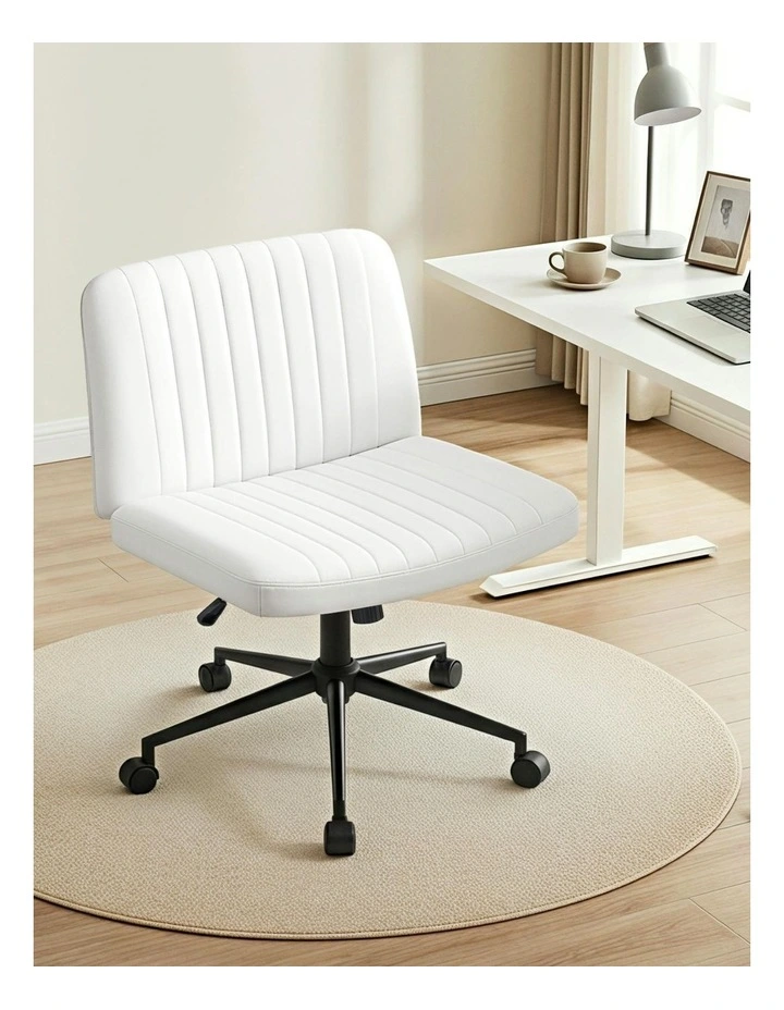 Armless Swivel Vanity Criss Cross Legged Office Chair in White image 3