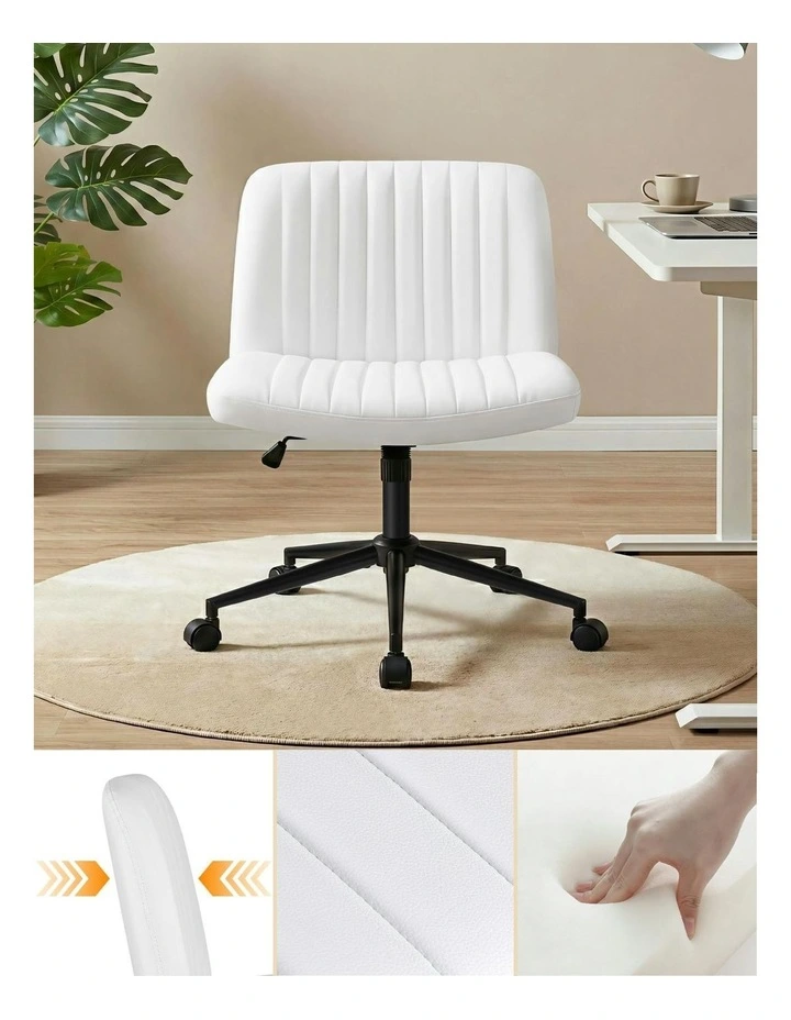 Armless Swivel Vanity Criss Cross Legged Office Chair in White image 5