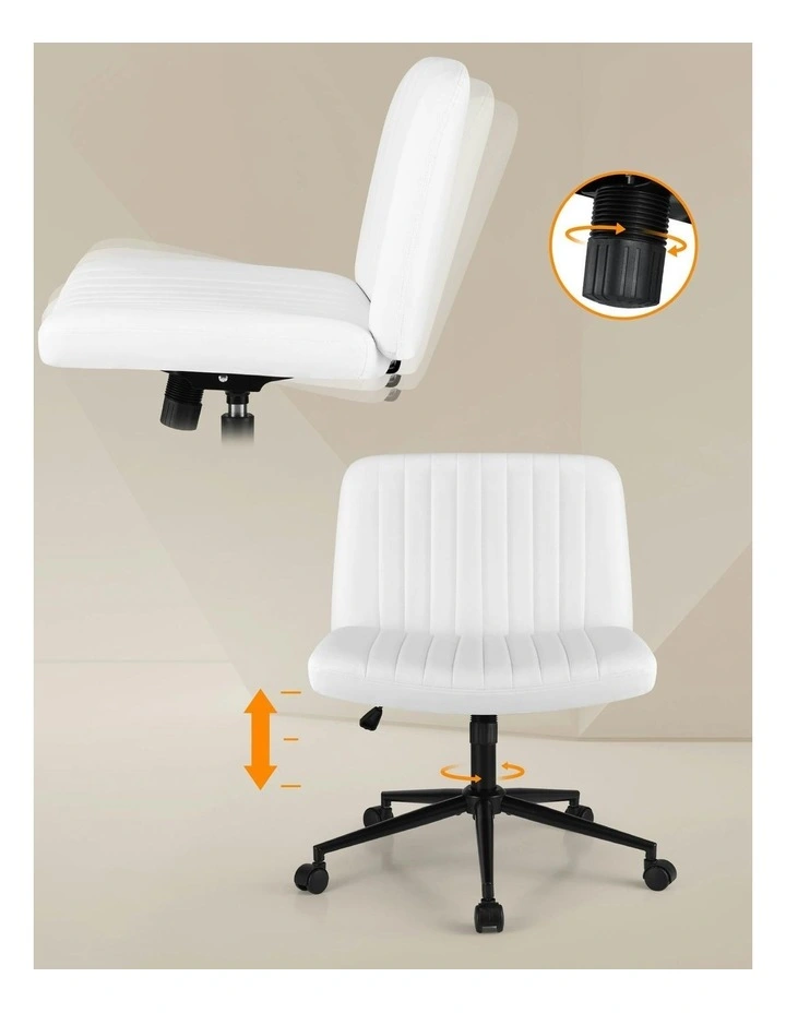 Armless Swivel Vanity Criss Cross Legged Office Chair in White image 7