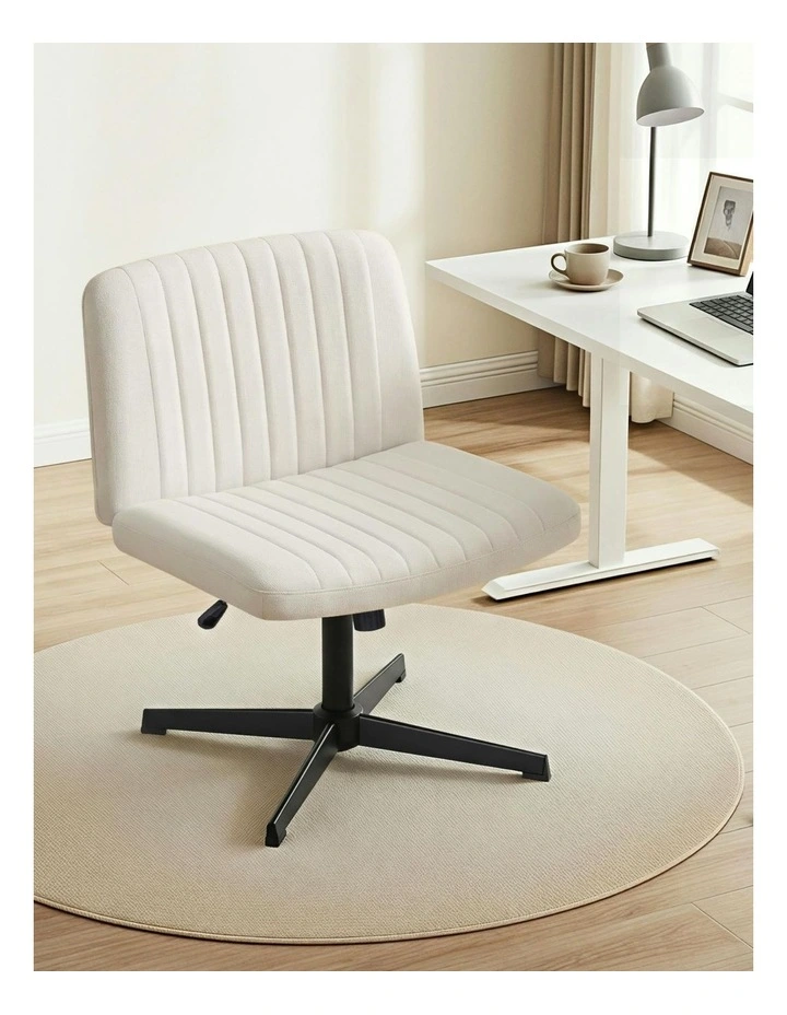 Armless Swivel Criss Cross Legged Office Chair in Beige image 3