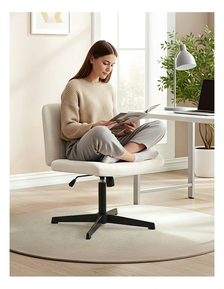 Armless Swivel Criss Cross Legged Office Chair in Beige image 6