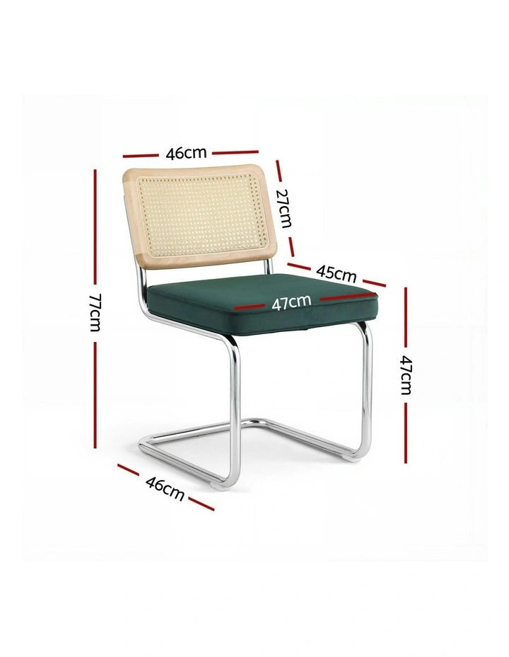 Velvet Rattan Cantilever Dining Chairs Set of 4 in Green image 4