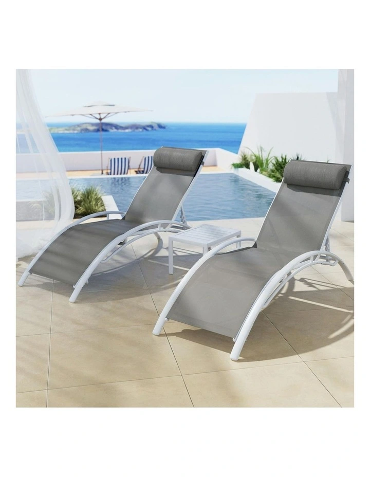 Steel Sun Lounge 3 Piece in White image 3