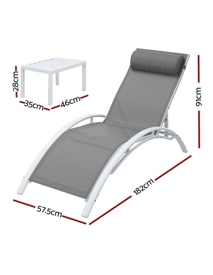 Steel Sun Lounge 3 Piece in White image 4