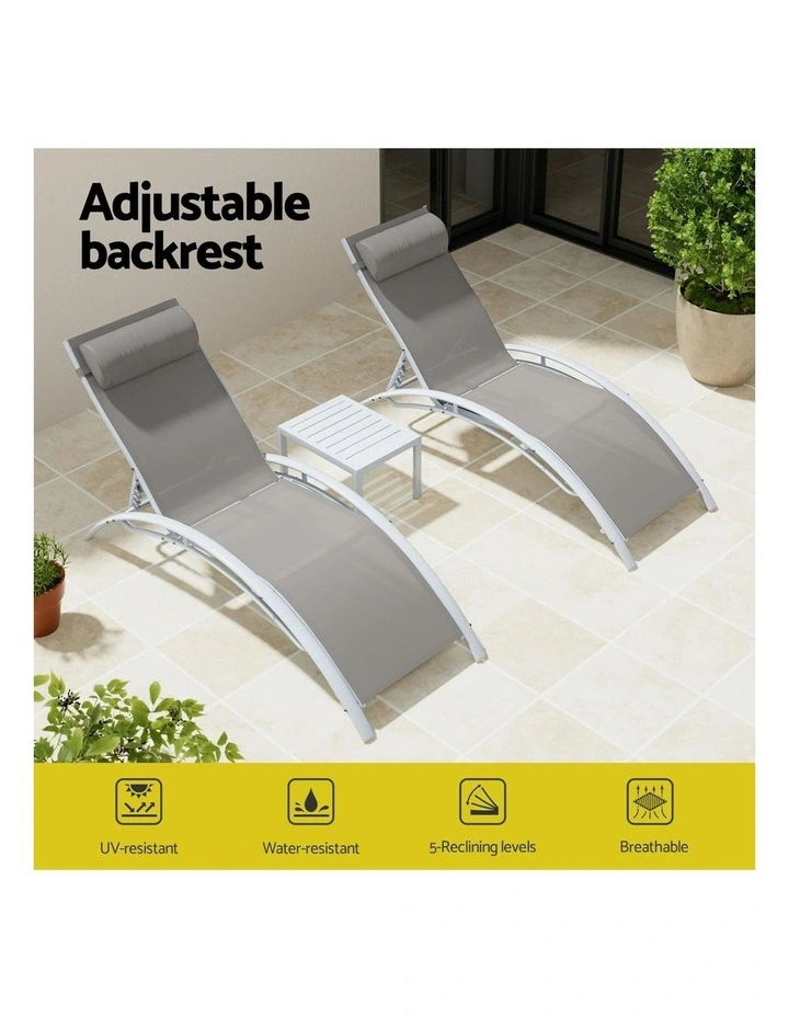 Steel Sun Lounge 3 Piece in White image 5