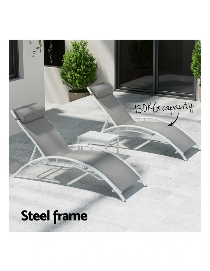 Steel Sun Lounge 3 Piece in White image 6