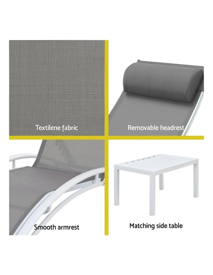 Steel Sun Lounge 3 Piece in White image 7