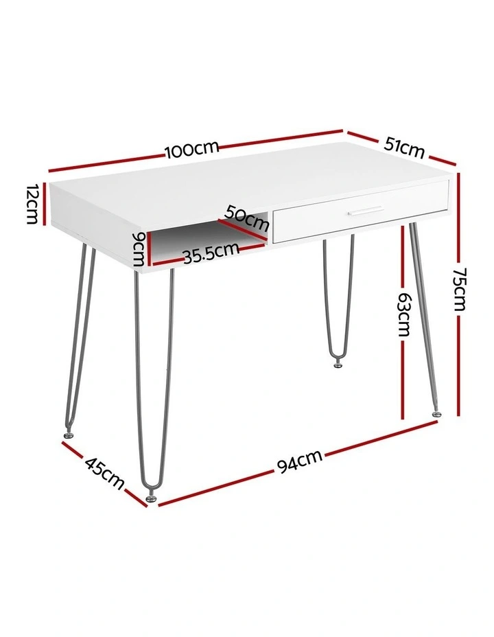 Computer Desk Drawer Cabinet Home Office Desks Workstation 100cm in White image 4