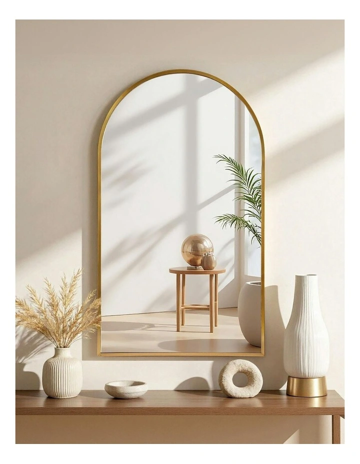Vanity Makeup Home Decor Arched Wall Mirror 86x50cm in Gold image 3