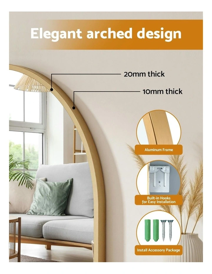 Vanity Makeup Home Decor Arched Wall Mirror 86x50cm in Gold image 6