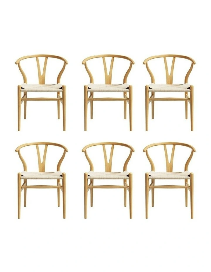 Wooden Rattan Seat Wishbone Back 1 Set of 6 Dining Chairs in Natural image 2