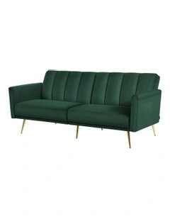 Adjustable Arm Recliner Velvet 3 Seater Sofa Bed in Green