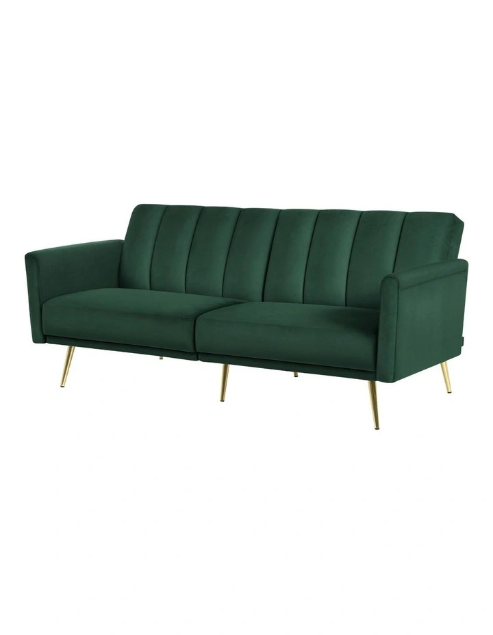Adjustable Arm Recliner Velvet 3 Seater Sofa Bed in Green image 1