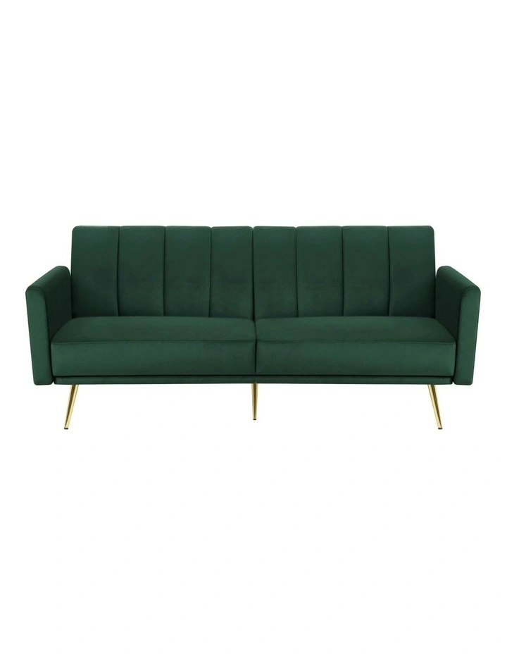 Adjustable Arm Recliner Velvet 3 Seater Sofa Bed in Green image 2