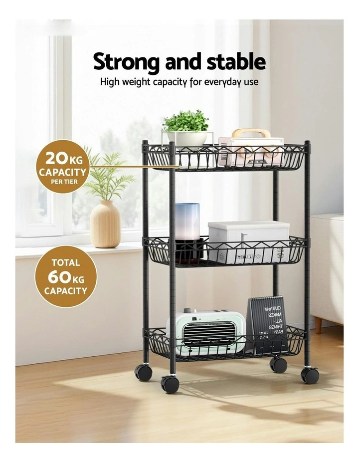 Adjustable 3-Tier Shelving Unit in Black image 5