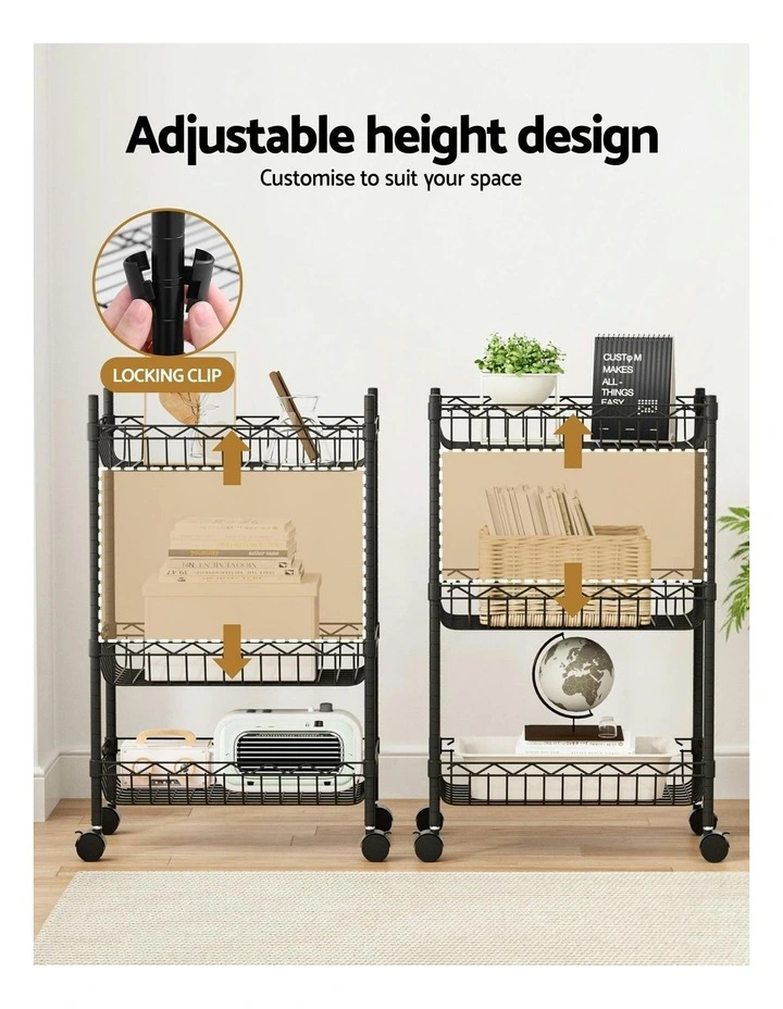 Adjustable 3-Tier Shelving Unit in Black image 6