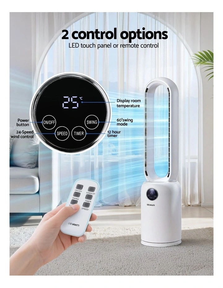 2in1 Bladeless Fan Air Purification with Remote 88cm in White image 6