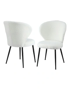 Sherpa Boucle Wing Back Dining Chairs 2x in White