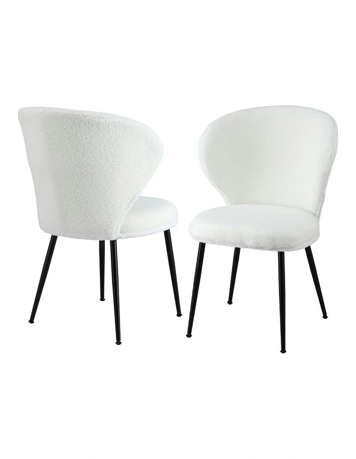 Sherpa Boucle Wing Back Dining Chairs 2x in White image 1